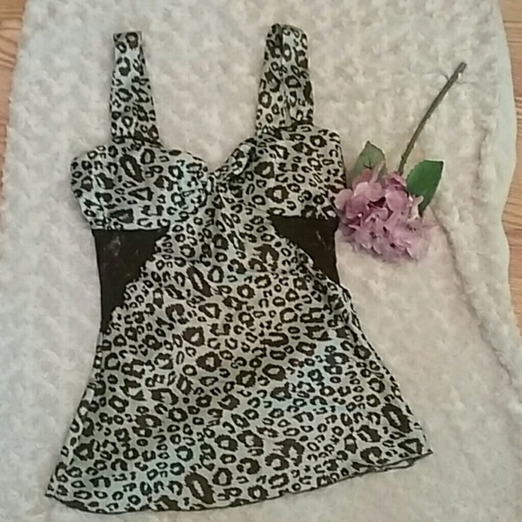 SOLD!!! DO & BE Cami Top w/ Lace, Jr. Small, Mint & Brown - Picture 1 of 6